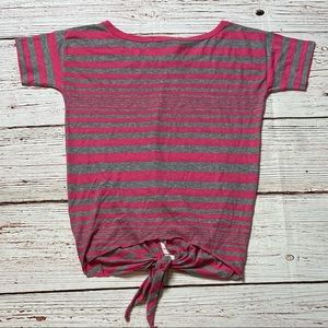 NWT Alternative Pink and Gray Striped Tie Front T Shirt Sz M